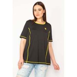 Şans Women's Plus Size Black Collar Webbing Sports Blouse