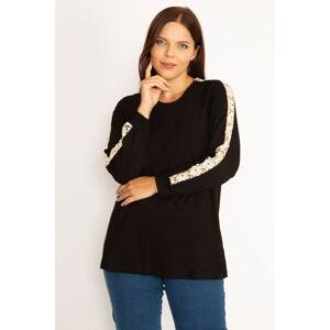 Şans Women's Plus Size Black Lace Detailed Blouse