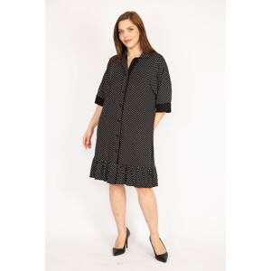 Şans Women's Black Plus Size Front Buttoned Hem Tiered Point Patterned Dress