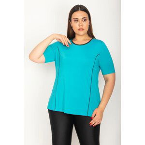 Şans Women's Plus Size Turquoise Piping And Cup Detailed Sports Blouse