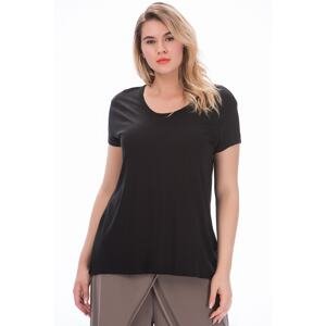 Şans Women's Plus Size Black Cotton Fabric Crew Neck Basic Blouse