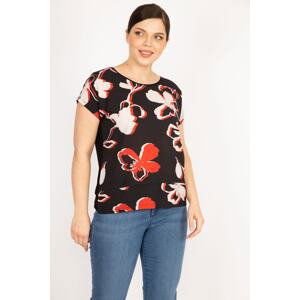 Şans Women's Black Plus Size Front Patterned Blouse