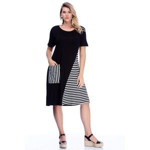 Şans Women's Plus Size Black Viscose Striped Detailed Dress
