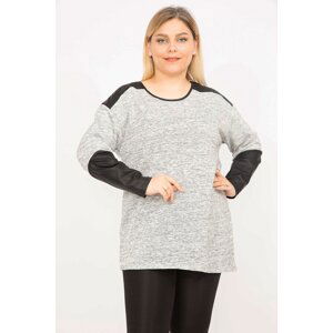 Şans Women's Gray Plus Size Faux Leather Garnish Tunic