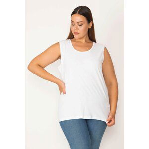 Şans Women's Plus Size White Cotton Fabric Crewneck Tank Top