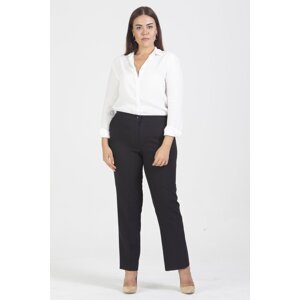 Şans Women's Large Size Black Classic Trousers with Side Elastic Waist and No Pocket