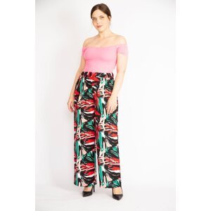 Şans Women's Colorful Plus Size Woven Viscose Fabric Elastic Waist Patterned Trousers