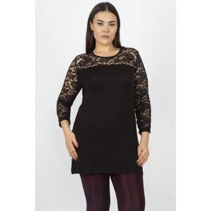 Şans Women's Plus Size Black Lace Detailed Blouse