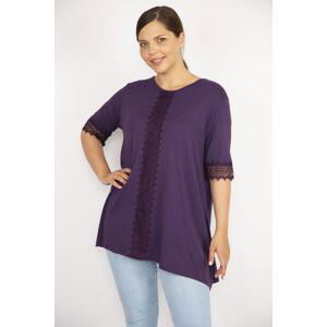 Şans Women's Damson Plus Size Lace Sleeves And Middle Front Blouse