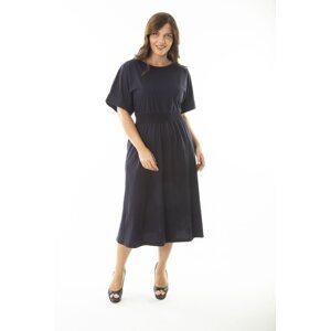 Şans Women's Plus Size Navy Blue Bat-Sleeve Dress With Elastic Waist Gippe