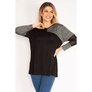 Şans Women's Plus Size Black Glitter Detailed Blouse