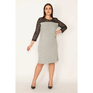 Şans Women's Plus Size Gray Robe And Sleeves Lace Dress