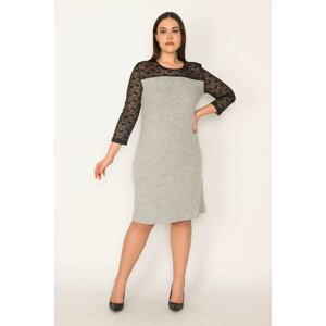 Şans Women's Plus Size Gray Robe And Sleeves Lace Dress