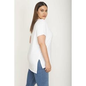 Şans Women's Plus Size White Scalloped Long Back Blouse
