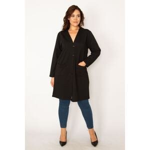 Şans Women's Plus Size Black Front Buttoned Unlined Pocket Jacket