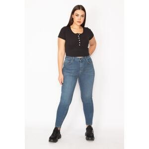 Şans Women's Plus Size Navy Blue 5 Pocket Lycra Jeans