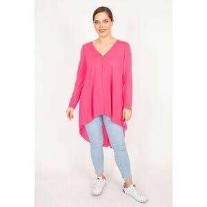 Şans Women's Pink Plus Size Front Pat Zipper And Back Detailed Tunic