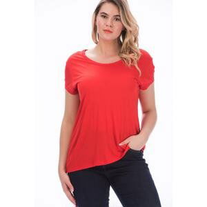 Şans Women's Plus Size Red Cotton Crewneck Blouse