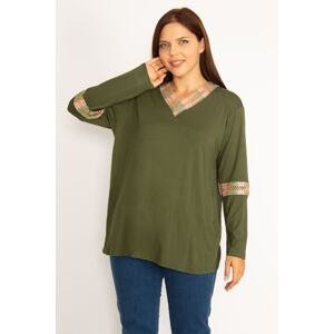 Şans Women's Plus Size Khaki Lace Detailed Blouse