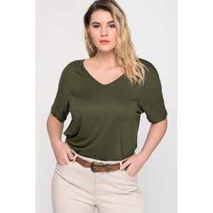 Şans Women's Plus Size Khaki Decollete Viscose Tunic