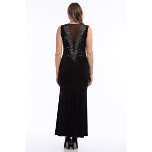 Şans Women's Black Plus Size Stone Detailed Evening Dress