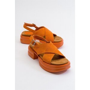 LuviShoes Most Women's Orange Suede Genuine Leather Sandals