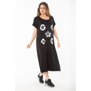 Şans Women's Large Size Black Lame Printed Dress