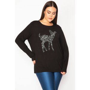 Şans Women's Plus Size Black Sequin Detailed Tunic