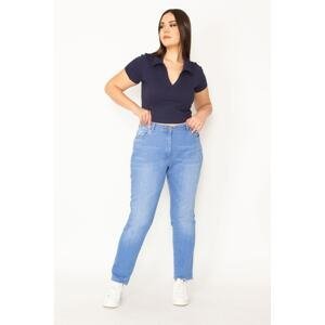 Şans Women's Plus Size Blue Washed Effect Jeans