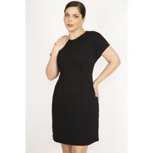 Şans Women's Black Plus Size Back Concealed Zipper Waist Detail Crepe Dress