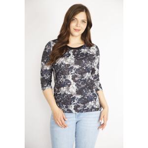 Şans Women's Smoky Plus Size Capri Sleeve Patterned Blouse