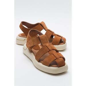 LuviShoes BELİV Women's Sandals with Tan and Suede Genuine Leather.