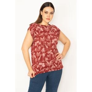 Şans Women's Plus Size Colored Low Sleeve Patterned Blouse