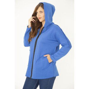 Şans Women's Large Size Jacket Front Zipper and Pocket Hooded Cashmere Coat