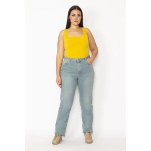 Şans Women's Plus Size Blue High Waist 5 Pockets Jeans Pants