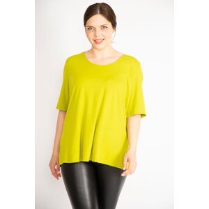 Şans Women's Colorful Plus Size Front Two Layer Short Sleeve Lycra Blouse