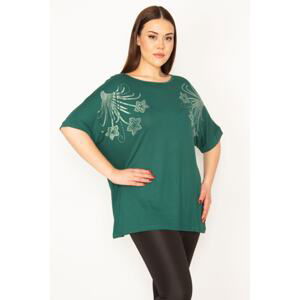 Şans Women's Green Plus Size Stone Detailed Tunic