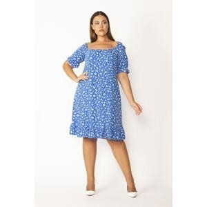Şans Women's Plus Size Floral Pattern Dress With Elasticated Collar And Arm Cuffs.