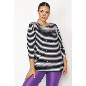Şans Women's Black Stripe And Points Patterned Capri Sleeved Tunic