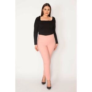 Şans Women's Plus Size Pink Side Hidden Zipper Beltless Trousers