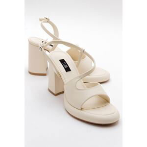 LuviShoes JUGA Women's Cream Skin Heeled Shoes