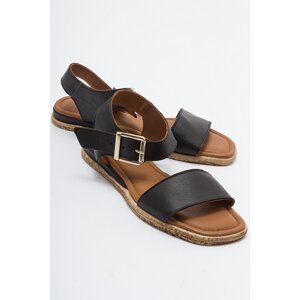 LuviShoes 713 Black Women's Sandals with Genuine Leather