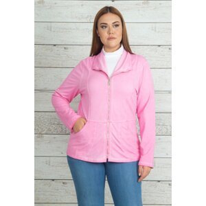 Şans Women's Plus Size Pink Wash Effect Front Zippered Pocket Unlined Sports Jacket