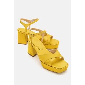 LuviShoes Minius Yellow Satin Women's Heeled Shoes