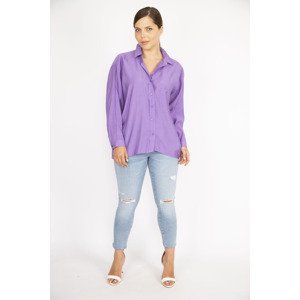 Şans Women's Plus Size Lilac Poplin Fabric Front Buttons Long Back Tunic