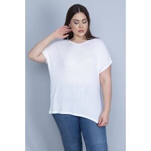 Şans Women's Plus Size Bone Thin Viscose Fabric V-Neck Low-Sleeve Blouse