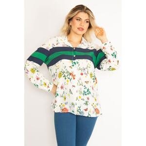 Şans Women's Plus Size Patterned Viscose Patterned Woven Blouse with Buttons on the Front