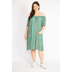 Şans Women's Green Plus Size Collar Elastic Detailed Front Pocket Dress