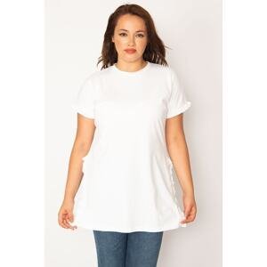 Şans Women's Plus Size White Cotton Fabric Tunic with Side Slits