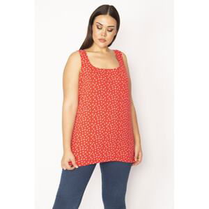 Şans Women's Red Plus Size Cotton Fabric Lycra Tank Top